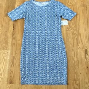 LuLaRoe XL Julia Dress - Blue & White